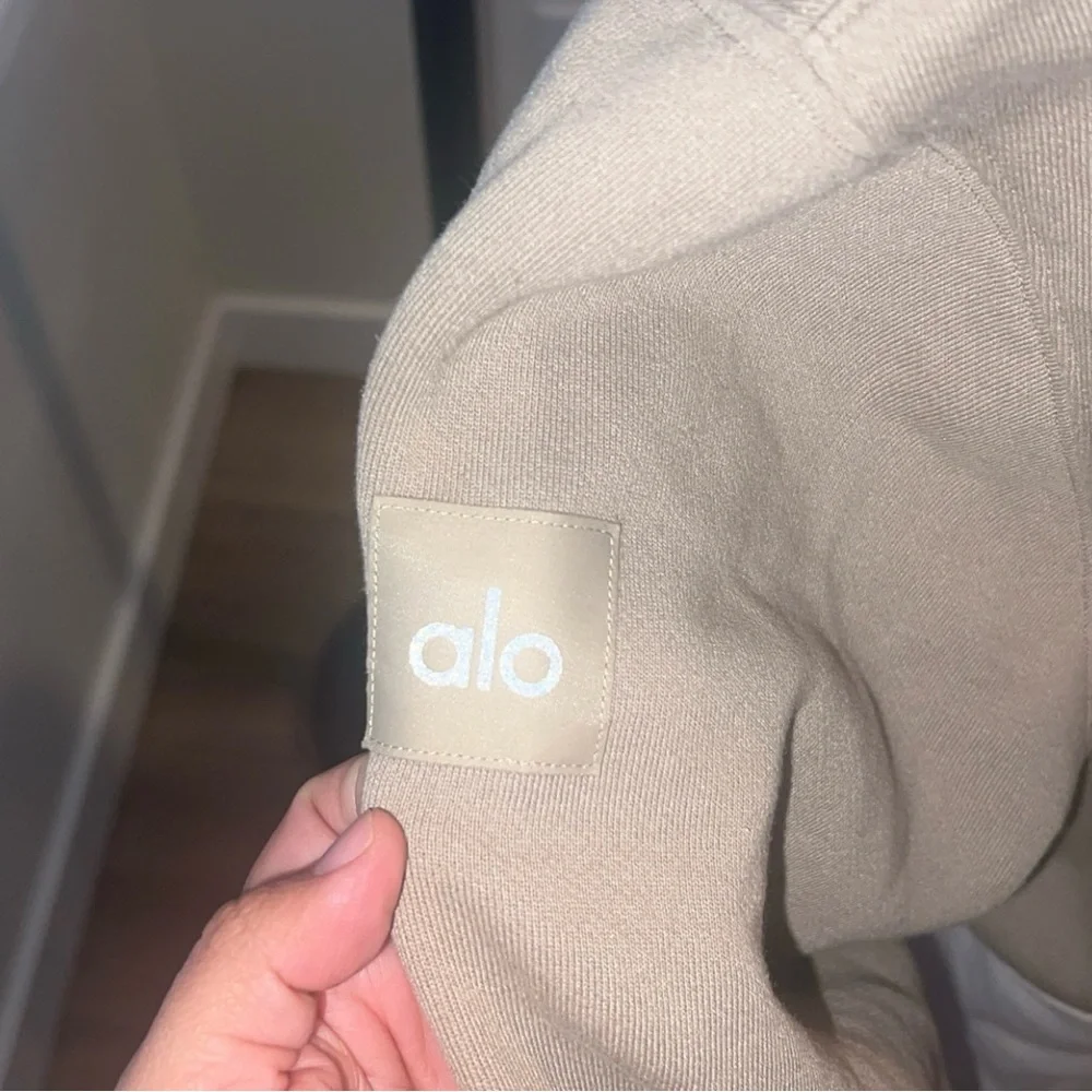 Alo Yoga Make Waves Colorblock Fleece Sweatshirt Hoodie in Ivory/Bone/Grave